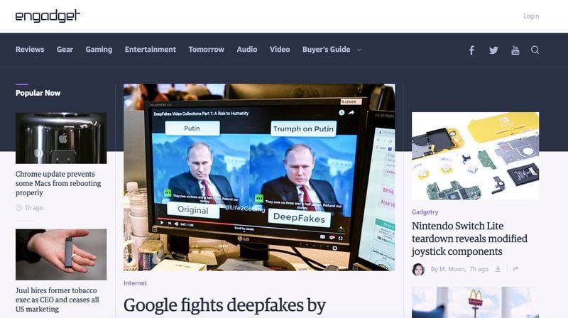 Engadget website Homepage