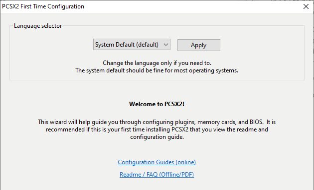 pcsx2 first time configuration