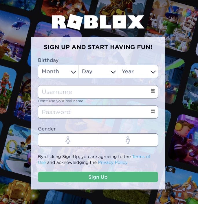 old roblox sign up page